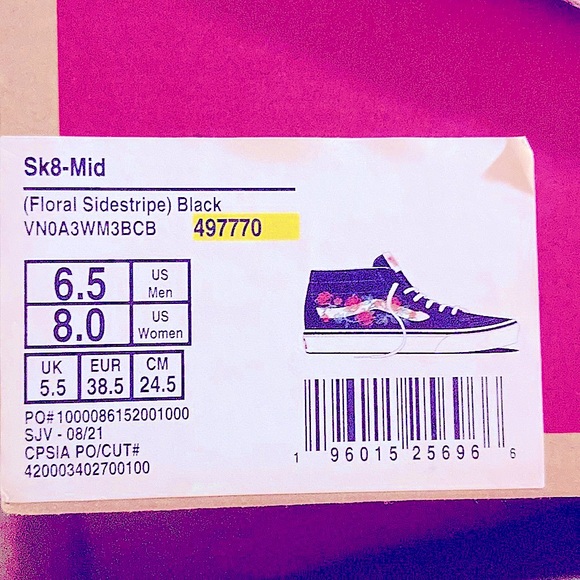 🏷️ BNIB Vans SK8-Mid w/Red Flower’s Embroidered-Sz 8~NEVER WORN! - Picture 11 of 11